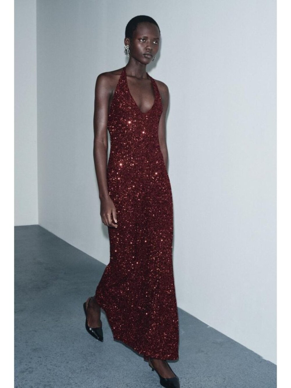 Zara Burgundy Sequin Halter Dress